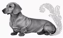 a black and white photo of a dachshund