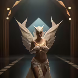 an angel standing in front of a light