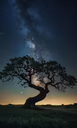 an image of a lone tree at night under the stars