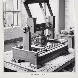 an old printing machine is in its holder