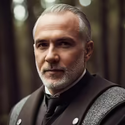 man with gray hair wearing black and white bow tie and vest
