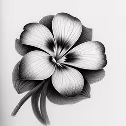 a black and white drawing of a flower,a pencil drawing of a flower with petals