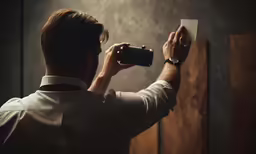 the person taking a picture of the painting using his camera