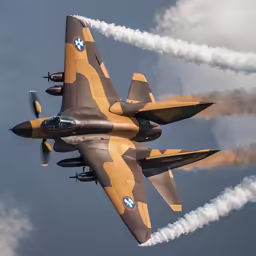 two fighter jets flying in a blue cloudy sky