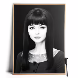 the portrait of a woman with long hair is displayed