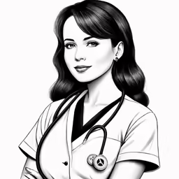 a woman in scrub scrub, with a stethoscope on her chest