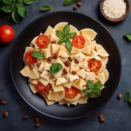 a plate with pasta and fresh ingredients