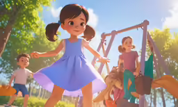 an animated animated girl in a purple dress