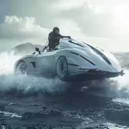 a man in a jet ski going through the water