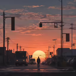a silhouette of a person walking down the street