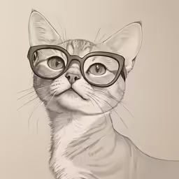a drawing of a cat with glasses on