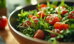 there is a bowl full of red fruit and vegetables