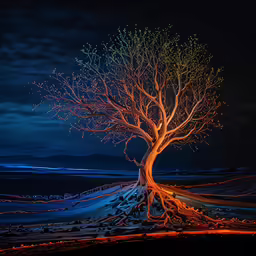 a lit up tree sitting in the middle of snow