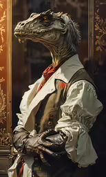 the monster is wearing leather pants and holding a red hat