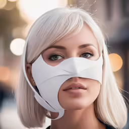woman with mask covering her eyes and mouth
