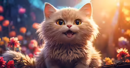 a cat is looking up at the camera