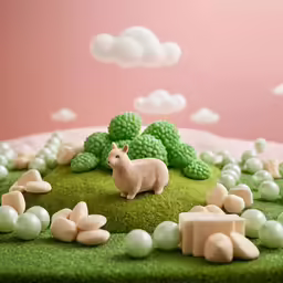 a green cake with a lamb on top of it