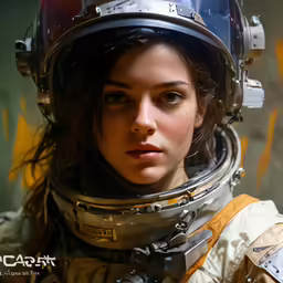 the female astronaut has a helmet on