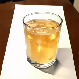 there is a glass filled with beverage on the table