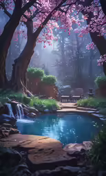 there are a lot of flowers and trees in the woods