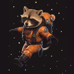 a painting of a rocketeer is flying through the space