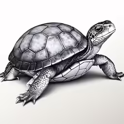 an outline drawing of a turtle that looks like it is looking out over the water