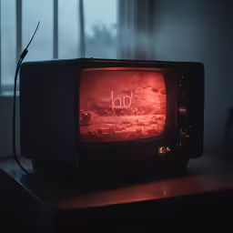 an old television sitting on top of a wooden table