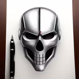 a face shaped mask sitting on top of a white table