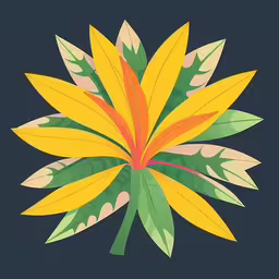 a paper flower with long stems in various shades,a bright colored flower with green leaves on it