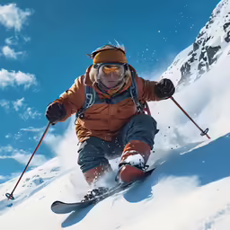 the man is skiing down a snowy mountain