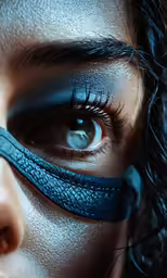 a woman has black eyeliner and the eye strip is drawn on