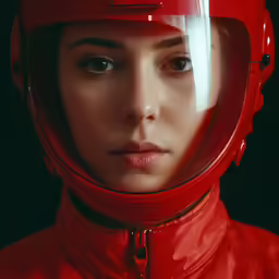 the woman is dressed in a helmet with something sticking out of it