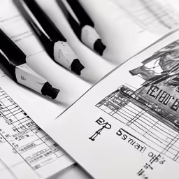 pencils sitting on top of some architectural designs