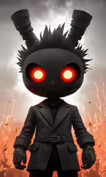 an animated character wearing a suit and red eyes