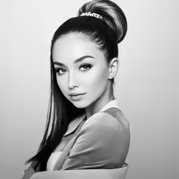 an asian woman with a high ponytail and long hair