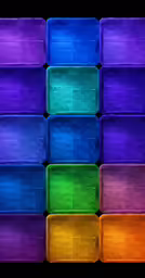 a black and yellow background with many different colored boxes