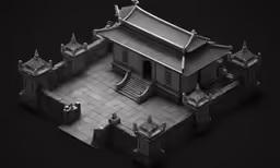 an illustration of a black and white castle with grey brick walls