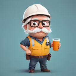 a 3d animated figure holding a drink and looking surprised