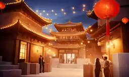 asian architecture with chinese lights on each floor