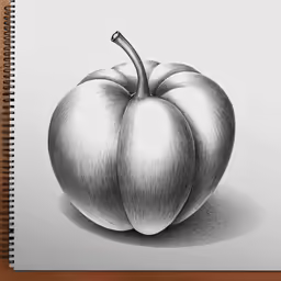 a white and black drawing of an apple