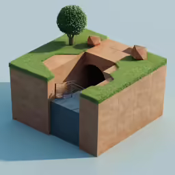 a concrete structure with a small tree next to it