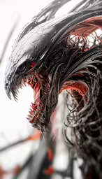 a close up shot of a demonic looking dragon head