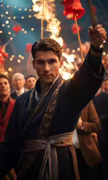 man holding stick during performance at outdoor event