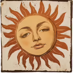 a sun with a face is painted on ceramic