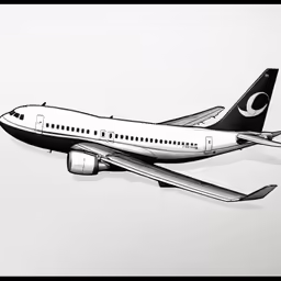 black and white drawing of a large jet airliner