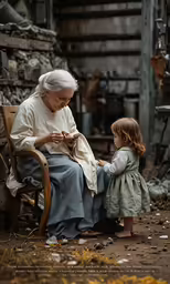 an older woman and a child sitting on a bench