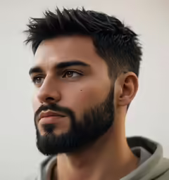 there is a very large size male hair and beard with a full moust