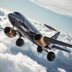 a large jetliner flying through the sky above clouds