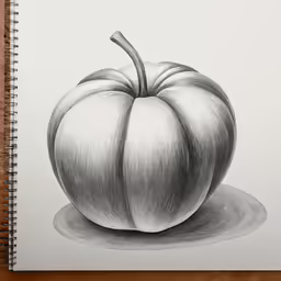 a pencil drawing of a large silver pumpkin
