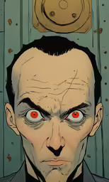 a cartoon face has been drawn to look like a man with red eyes